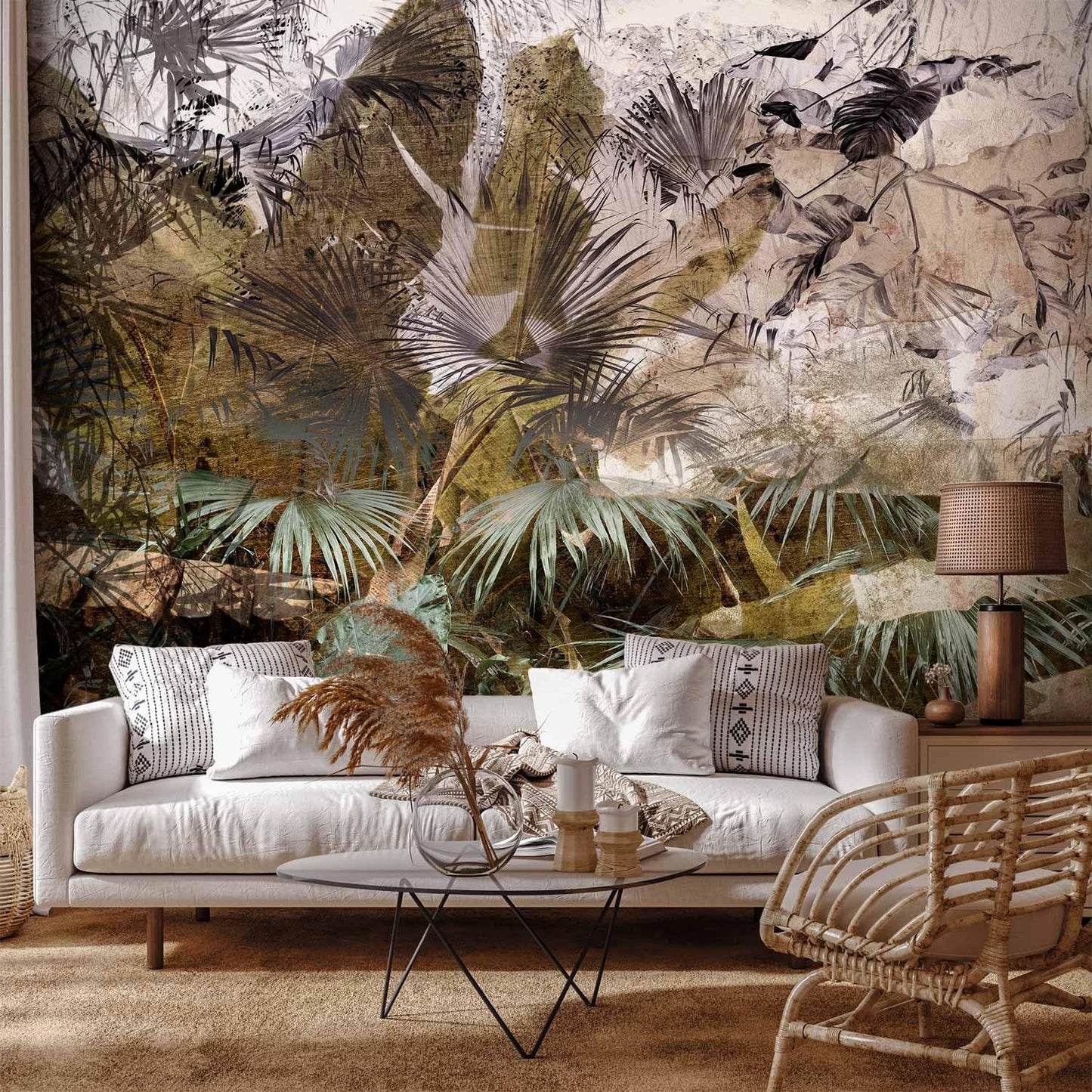 artgeist Wall Mural Tropical Leaves 177x124 in - XXL Non-Woven Wallpaper Fleece Wall Decor Photo Print Picture Image Design Jungle Nature Palm Leaves Like Painted b-C-0789-a-a