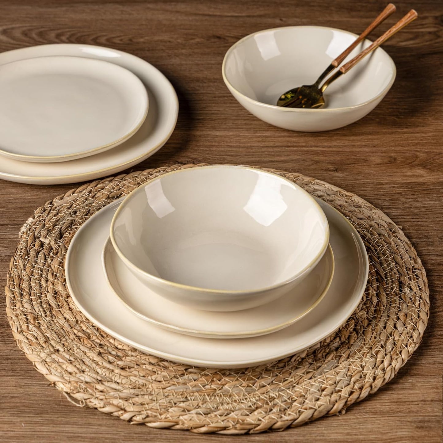 AmorArc Ceramic Dinnerware Sets,Handmade Reactive Glaze Stoneware Plates and Bowls Sets,Highly Chip and Crack Resistant | Dishwasher & Microwave Safe Dishes Set,Service for 8 (24pc)