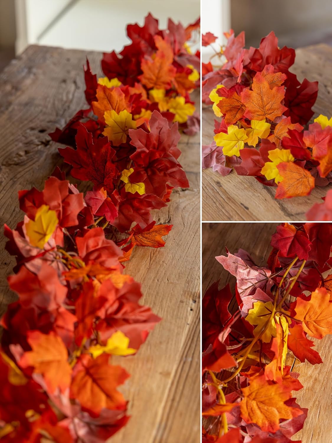 6PCS Fall Maple Leaves Garland, Party Joy 5.6Ft Artificial Maple Leaf Autumn Garland Hanging Fall Vines Table Decorations Front Door Fall Decor Thanksgiving Decorations Decor Outside Indoor Decor