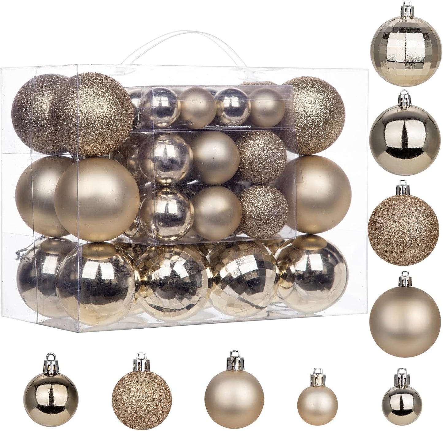 50pcs Champagne Christmas Ball Ornaments Set Shatterproof Christmas Ball for Xmas Tree Xmas Ornaments Balls with Hanging Loop for Xmas Wedding Holiday Party Wreath Home Decor