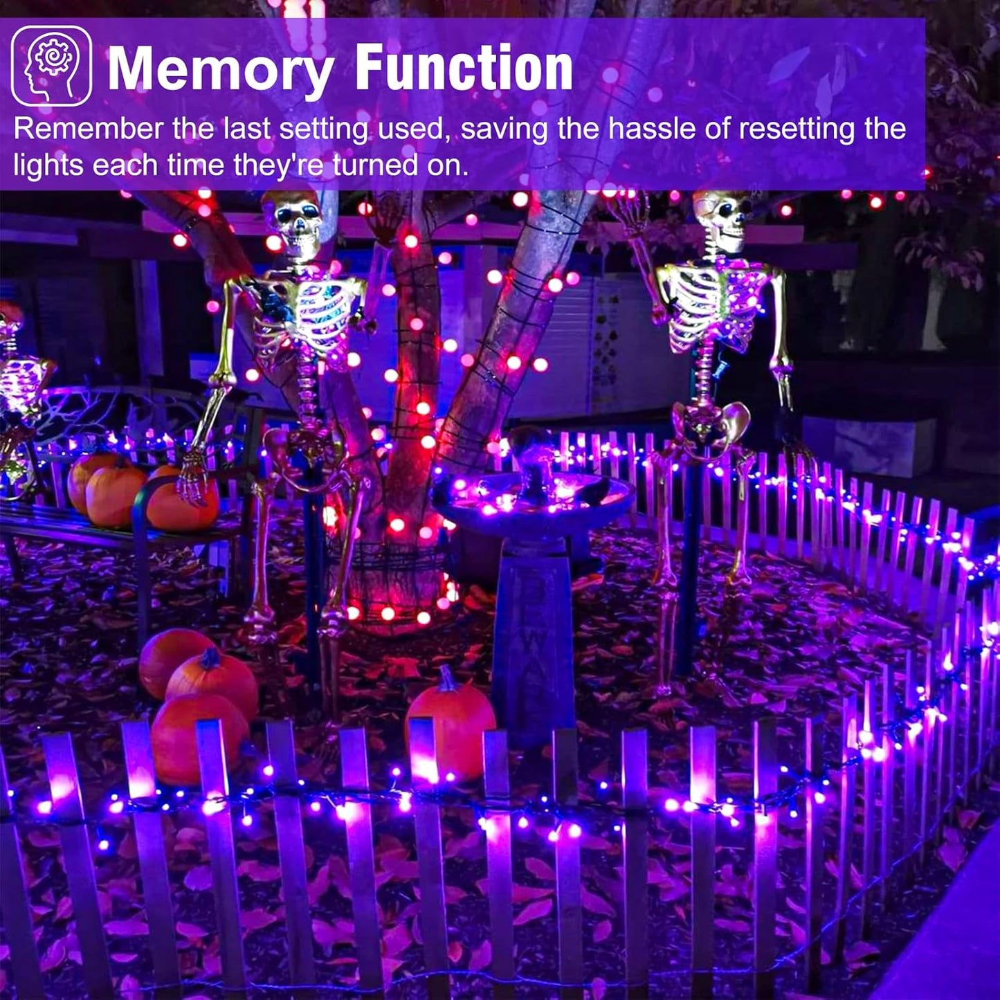 2 Pack Halloween Lights Outdoor, Total 200FT 600 LED Purple String Lights for Outside with 8 Modes Waterproof, Plug in Halloween Decorations for Indoor House Room Patio Garden Party Holiday