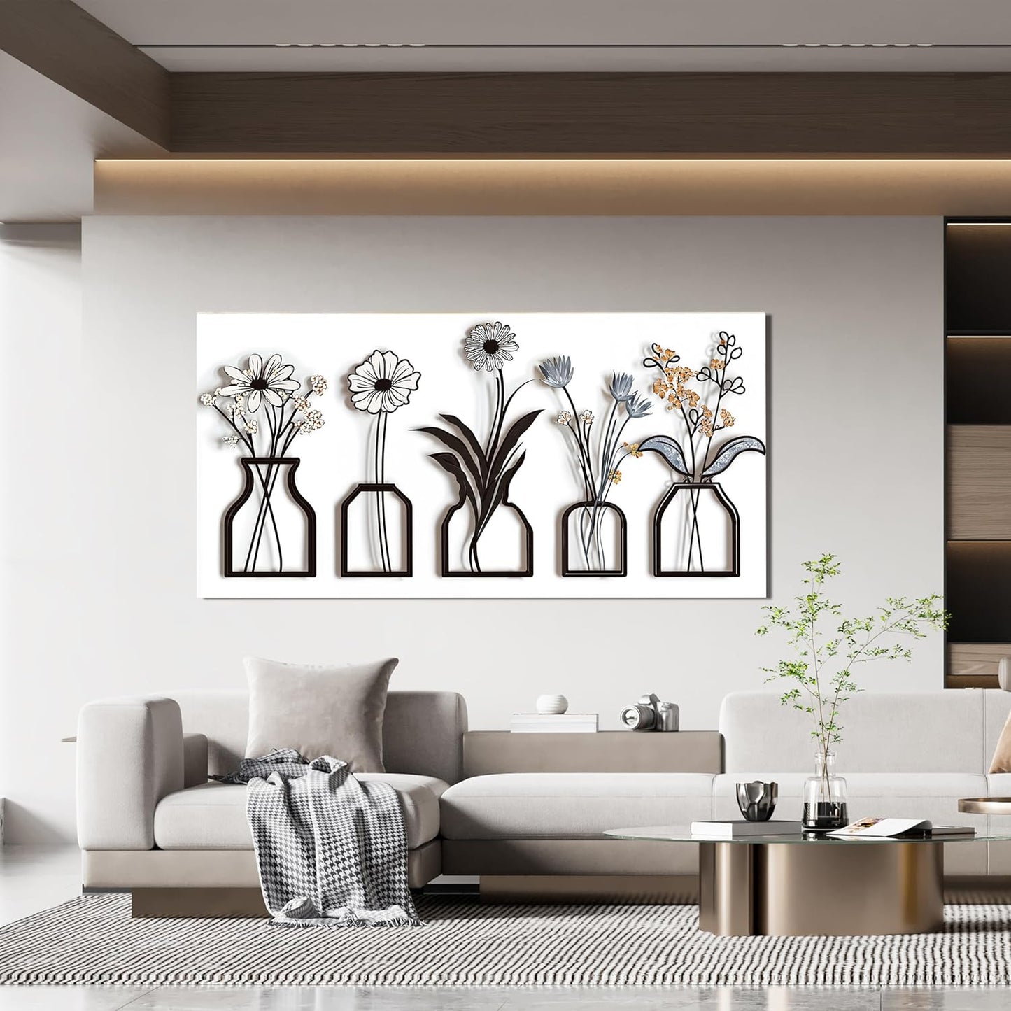 AIXMGSJS Canvas Wall Art Decor Abstract Modern Black and White Wall Art Decoratiions Art Work for Wall Decor Abstract White Flower Wall Art Prints Pictures for Living Room Home Office Decor 20" X 40"