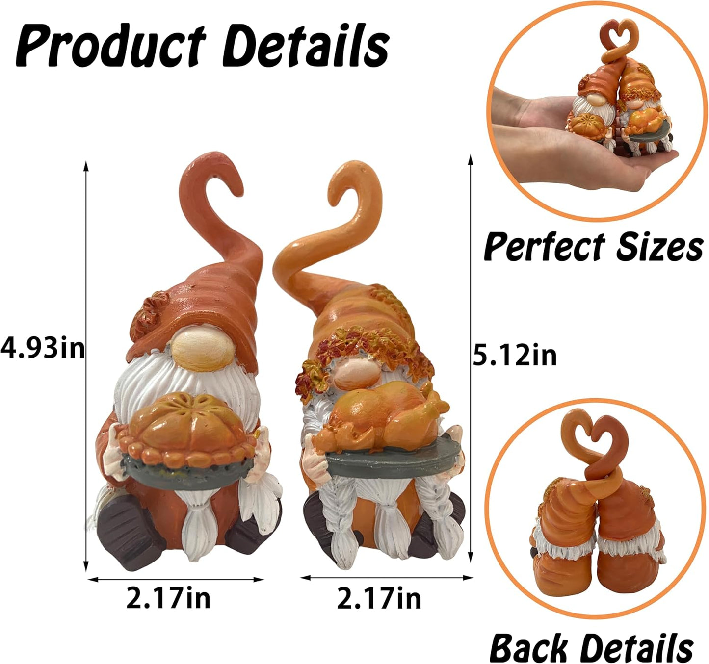 Fall Gnome Decor, Resin Thanksgiving Gnomes for Fall Decoration Indoor Home, Small Autumn Gnome Figurines with Pumpkin Pie and Turkey for Autumn Harvest