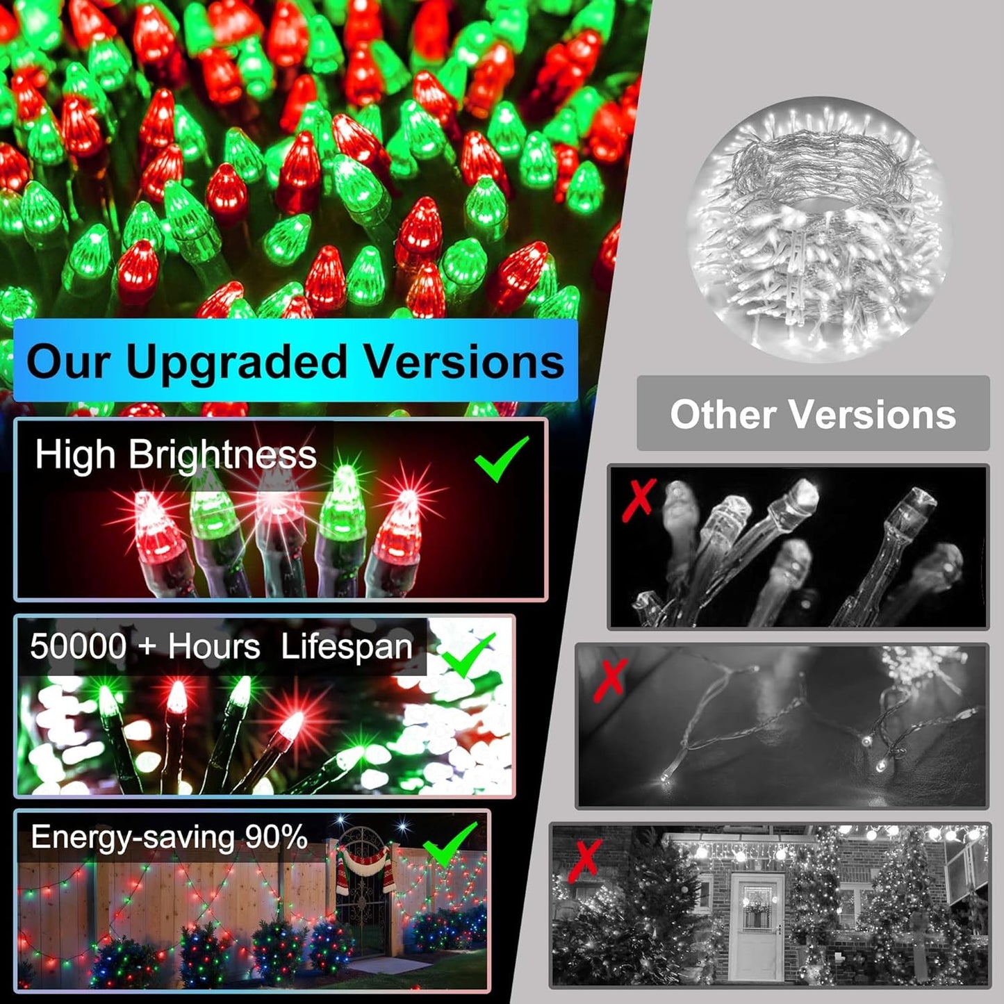 1500 LED 470FT Christmas Lights Outdoor,12 Lighting Modes Christmas String Lights with Timer, Dimmable Red & Green LED StringLights Waterproof for Yard Tree Wedding Party Holiday Red & Green