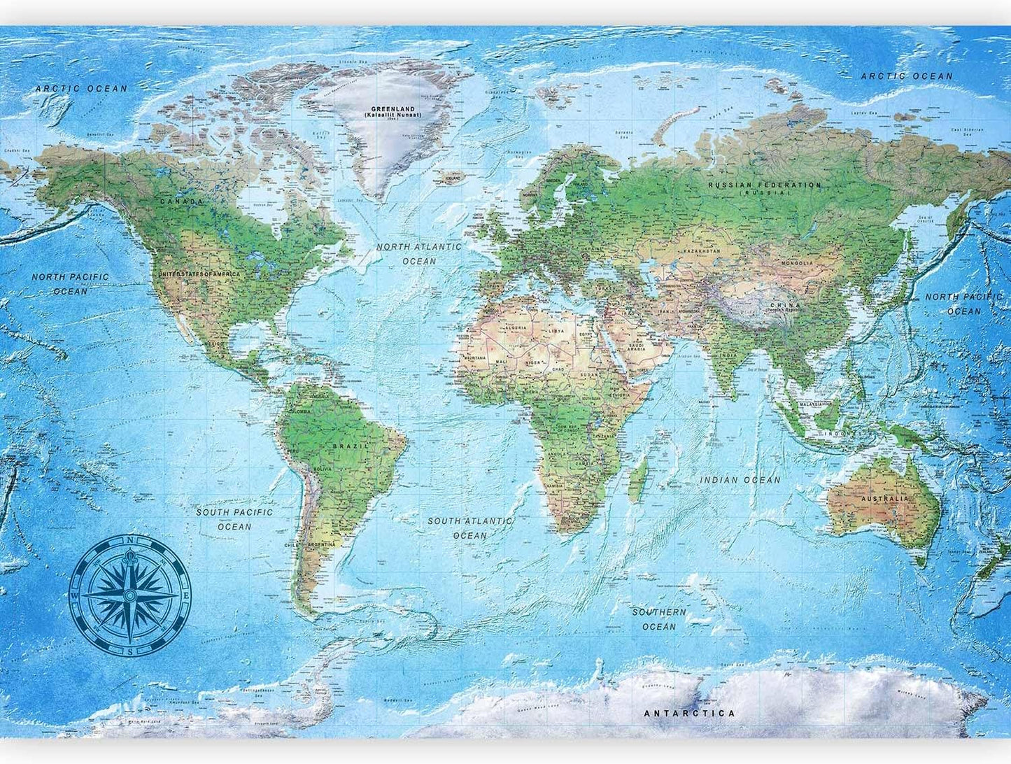 artgeist Premium Wall Mural World Map 79x55 in - XXL Non-Woven Wallpaper Fleece Wall Decor Photo Print Picture Image Design Home Map of The World k-A-0127-a-a