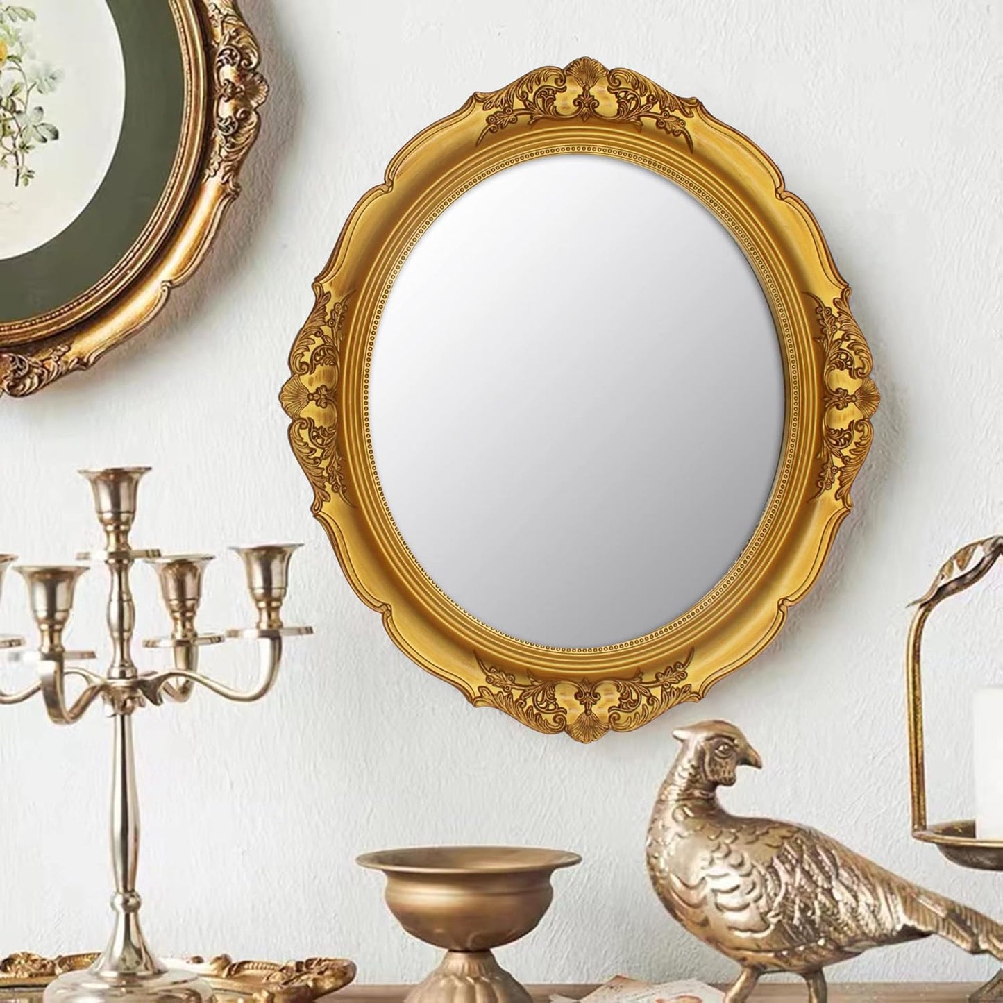 14.8 x 13.1 inch Oval Wall Mirror Vintage Style Wall Mounted (Gold)