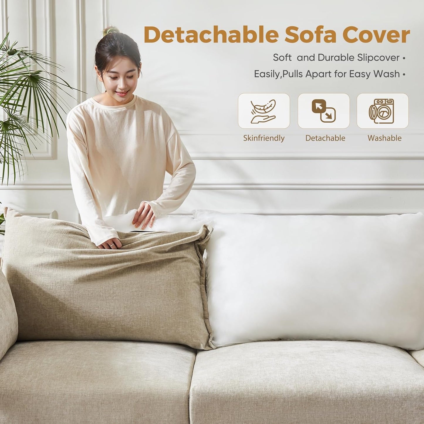 198.6" Oversized Modular Sectional Sofa, U Shaped Convertible Couch with Movable Ottoman, Large 10 Seats Corner Couches for Living Room Deep Seat Beige Chenille