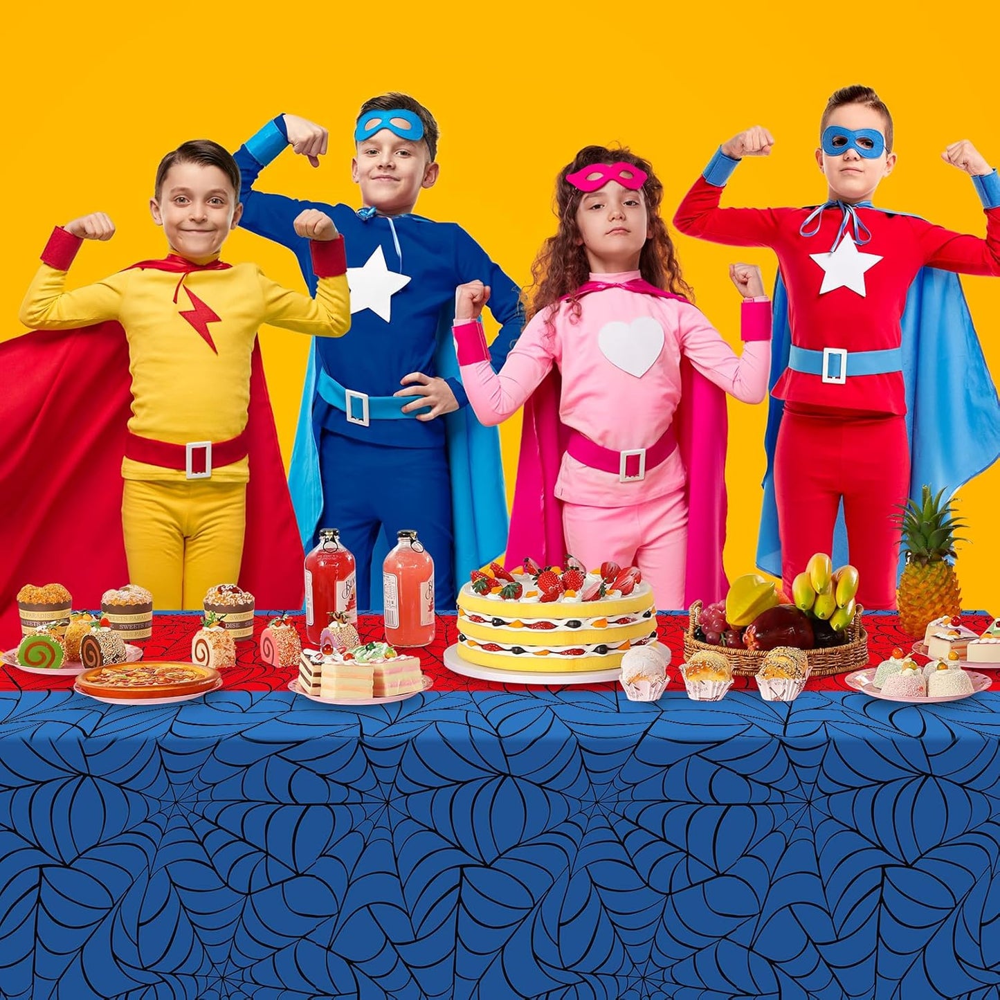 2Pcs Spider Web Themed Birthday Party Tablecloths Decorations,Mix Blue and Red Hero Plastic Table Cover Disposable Rectangle Table Cloth for Baby Shower Kids Boys Birthday Party Supplies,54x108 Inch