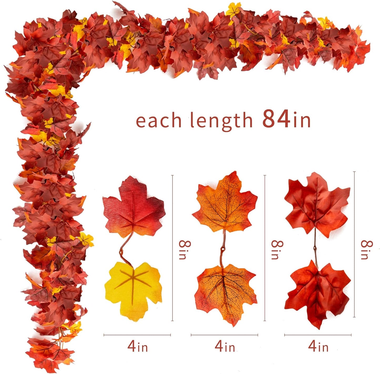 6PCS Fall Maple Leaves Garland, Party Joy 5.6Ft Artificial Maple Leaf Autumn Garland Hanging Fall Vines Table Decorations Front Door Fall Decor Thanksgiving Decorations Decor Outside Indoor Decor