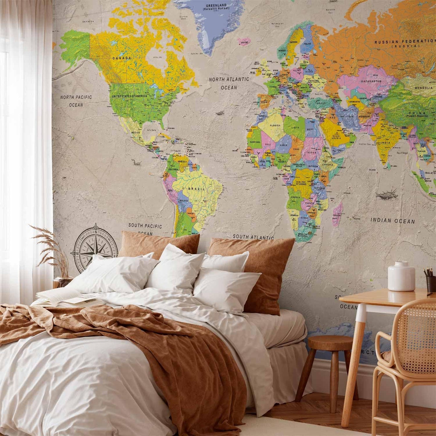 artgeist Premium Wall Mural World Map 157x110 in - XXL Non-Woven Wallpaper Fleece Wall Decor Photo Print Picture Image Design Home Map of The World k-A-0129-a-a