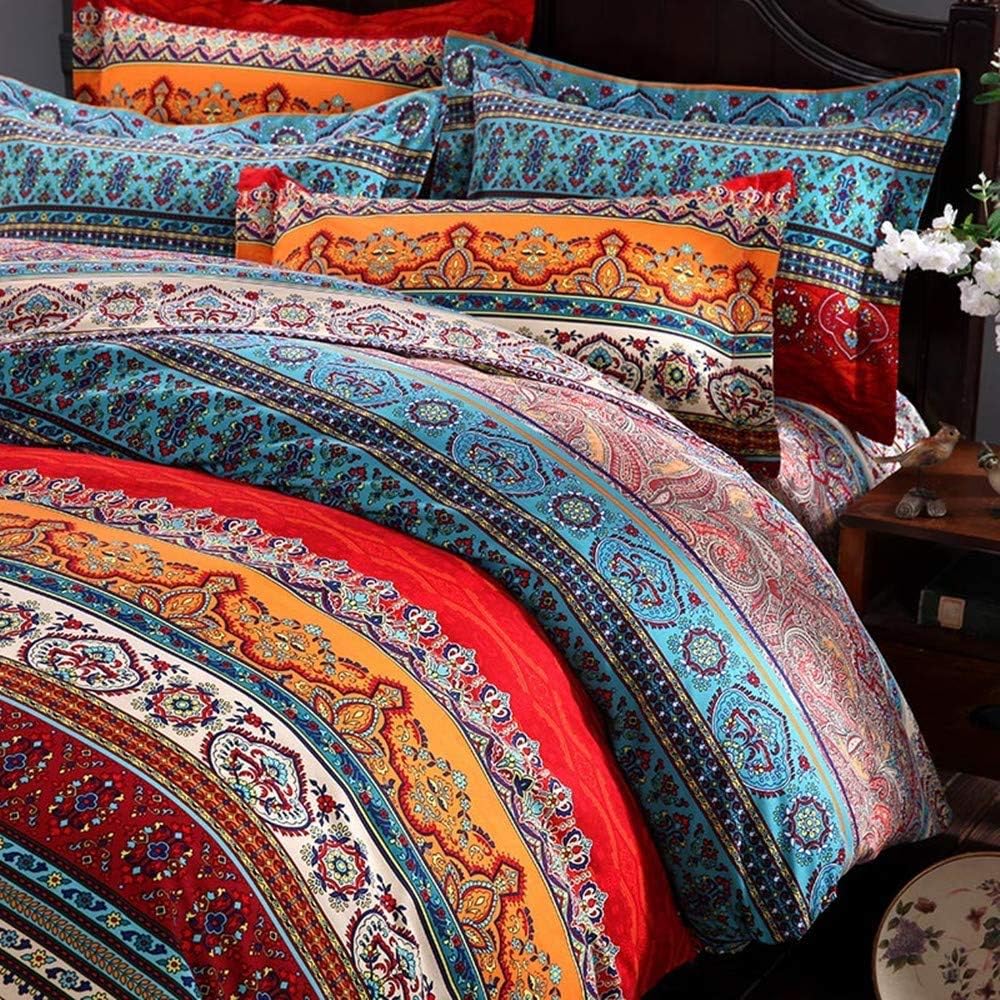 ABREEZE 3Pcs Bohemia Retro Bedding Ethnic Vintage Floral Duvet Cover Boho Bedding 100% Brushed Cotton Bedding Sets Damask Paisley Coloful Mandala Down Comforter Cover,Cal.King
