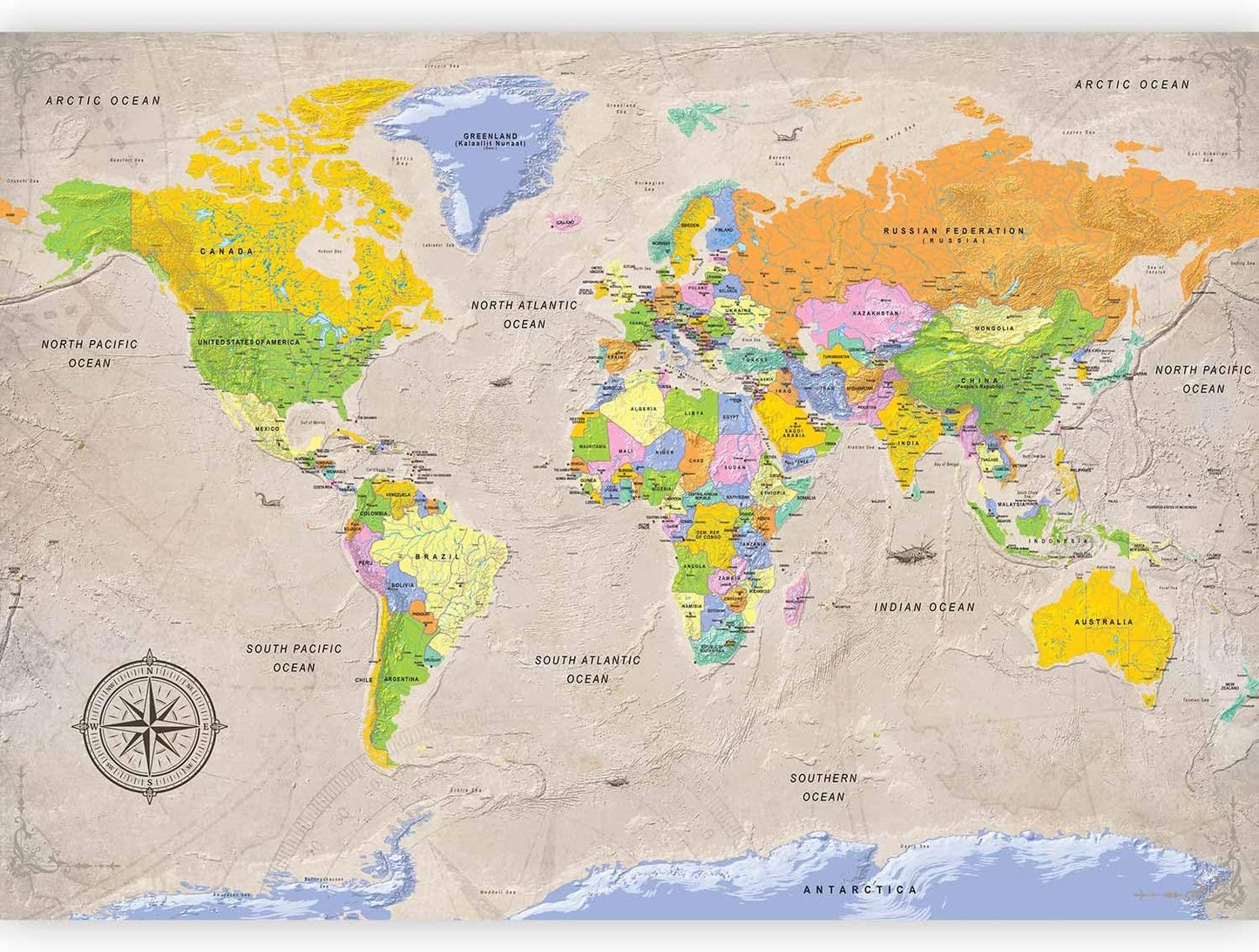 artgeist Wall Mural World Map 193x138 in - XXL Peel and Stick Self-Adhesive Wallpaper Removable Large Sticker Foil Wall Decor Print Picture Image Design Map of The World k-A-0129-a-a