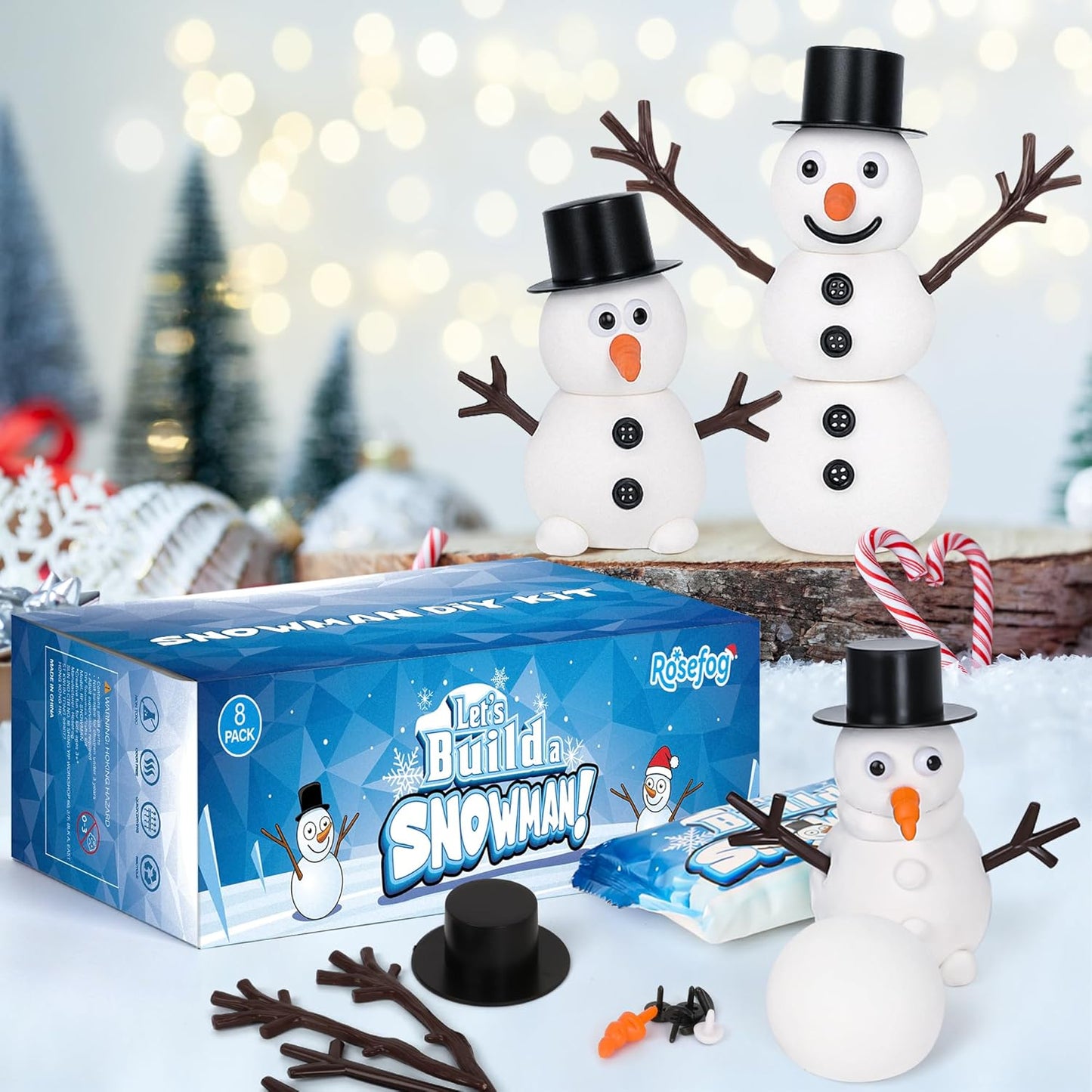 8 Pack Christmas Craft Supplies, DIY Snowman Kit, Build a Snowman Kit Indoor Decoration, Creative Kids Air Dry Clay Modeling Dough Crafts, Christmas Stocking Stuffer for Xmas Holiday Decorations