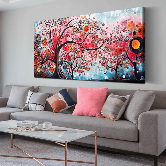 ENTANUB Tree Wall Art for Living Room, Abstract Canvas Wall Decor for Bedroom, Pink Print Paintings, Size 24x48 Inches