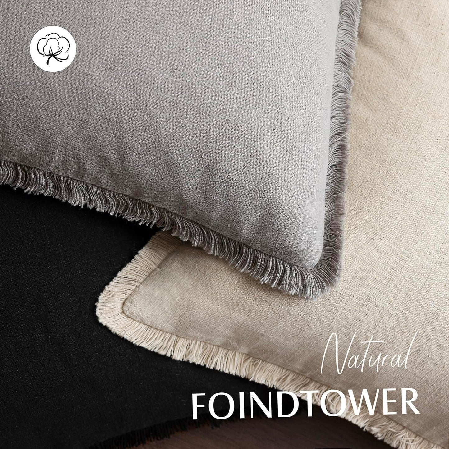 Foindtower Set of 2 Decorative Linen Fringe Lumbar Throw Pillow Covers Farmhouse Cushion Cover with Tassels Accent Pillowcase for Couch Sofa Bed Living Room Home Decor,12×20 Inch,Light Rustic Gray