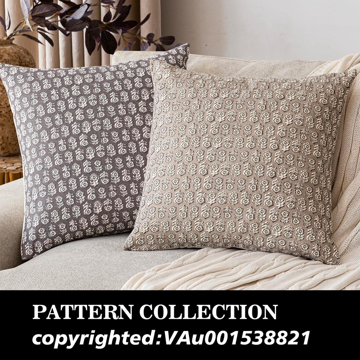 Foindtower Set of 2 Decorative Neutral Floral Print Throw Pillow Covers Vintage Accent Farmhouse Cushion Covers Boho Home Decor for Sofa Couch Chair Bedroom Living Room Outdoor,20×20 Inch,Tan Taupe