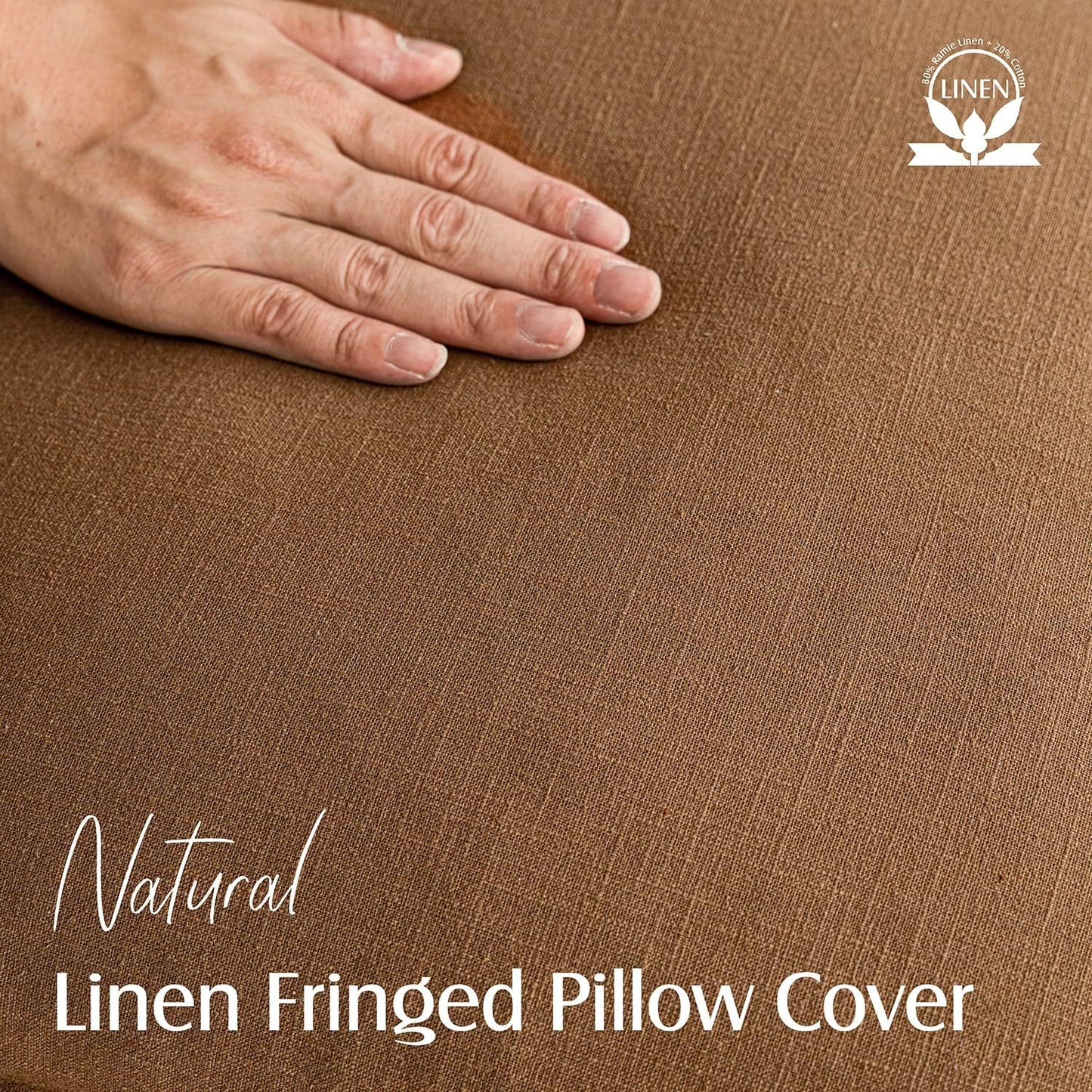 Foindtower Set of 2 Decorative Linen Fringe Throw Pillow Covers Boho Farmhouse Cushion Cover with Tassels Soft Accent Pillowcase for Couch Sofa Bed Living Room Home Decor,18×18 Inch,Orange Brown