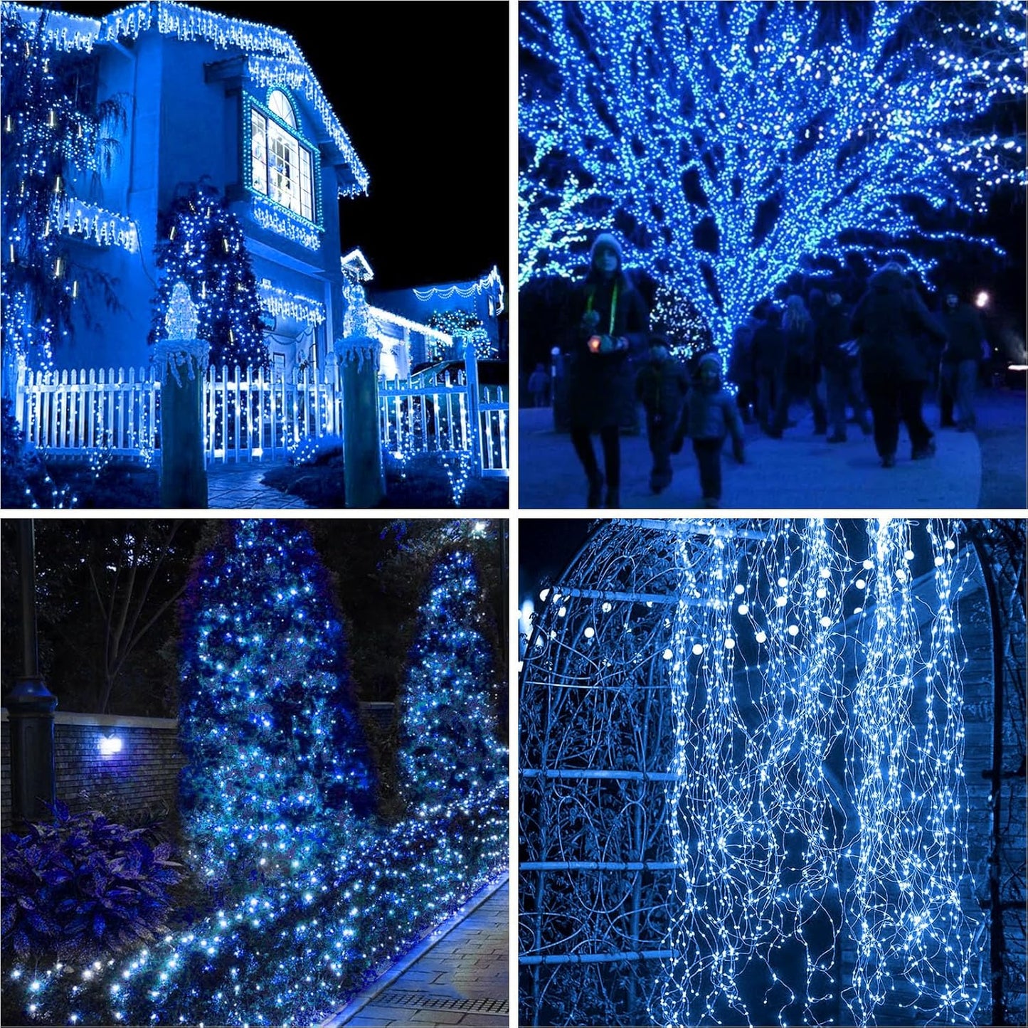 4 Pack Solar String Lights for Outside - 320LED 132FT Solar Fairy Lights Outdoor Waterproof 8 Modes, Copper Wire Solar Powered Twinkle Lights for Tree Garden Christmas Wedding Party Decor, Blue