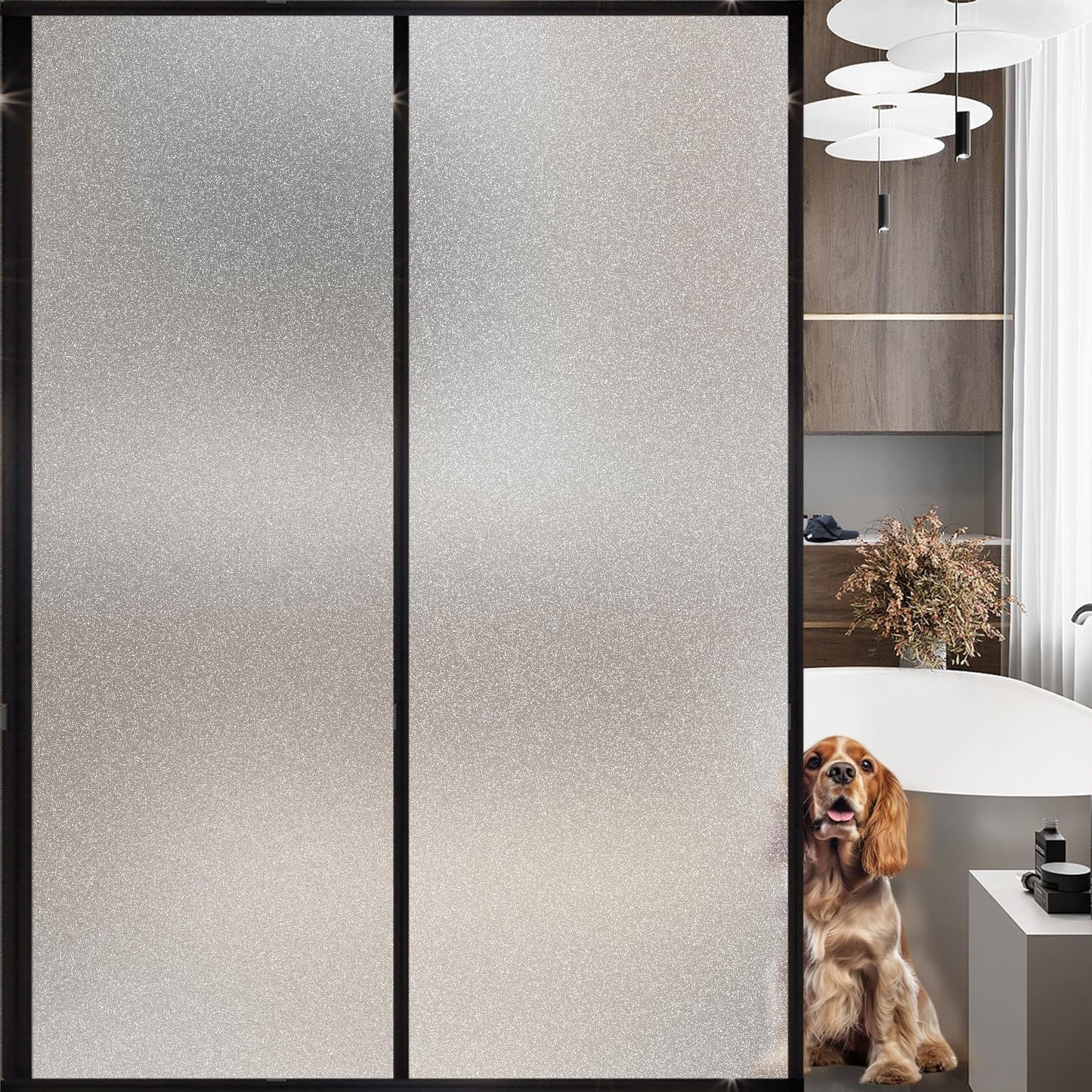 Frosted Glass Window Privacy Film Decorative, Bathroom Privacy Film for Glass Windows Cover, Static Cling, Removable, Reusable, Anti-UV, Anti-Glare, Heat Blocking,(Flash Point Pure, 45.2×157.4Inch)