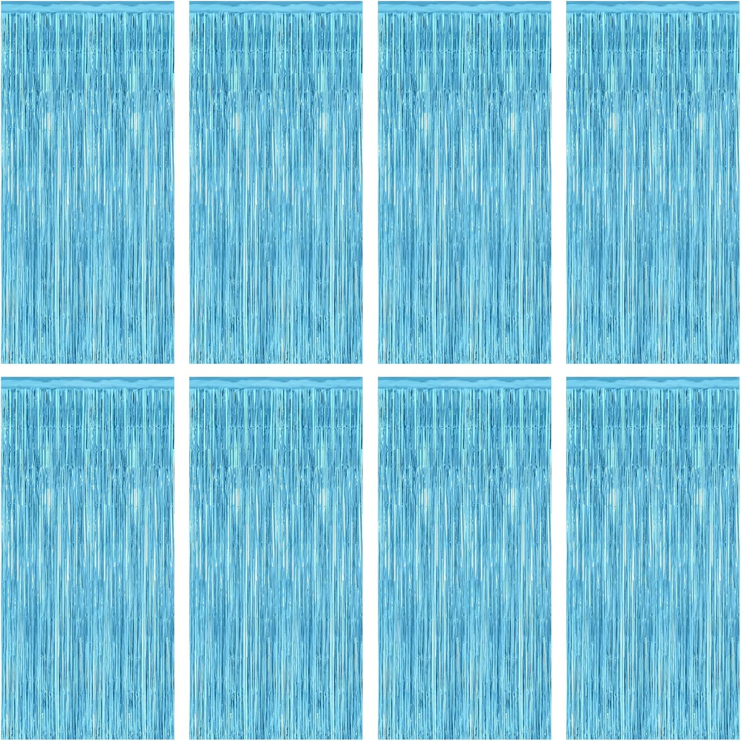 8 Pack Party Decorations, 3.28 FT x 7.05 FT Party Streamer, Metallic Sky Blue Tinsel Backdrop Fringe Curtains Party Decorations, Light Blue Birthday Backdrop Photo Booth Props