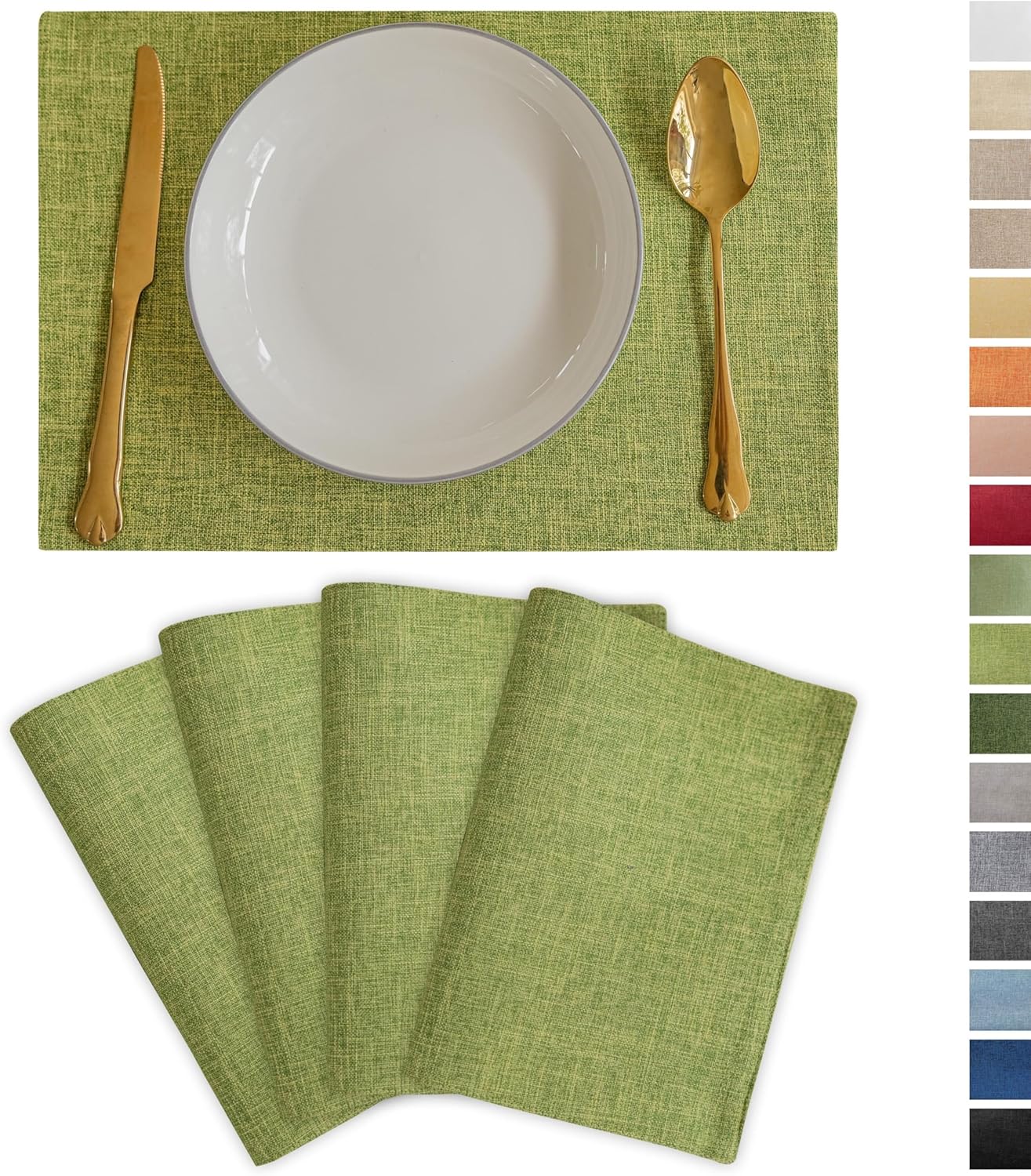 Demetex Sage Green Placemats Set of 4 Linen Textured Table Place Mats Heat Resistant Fabric Plate Mats for Party Holiday Dining Kitchen, Lime Green