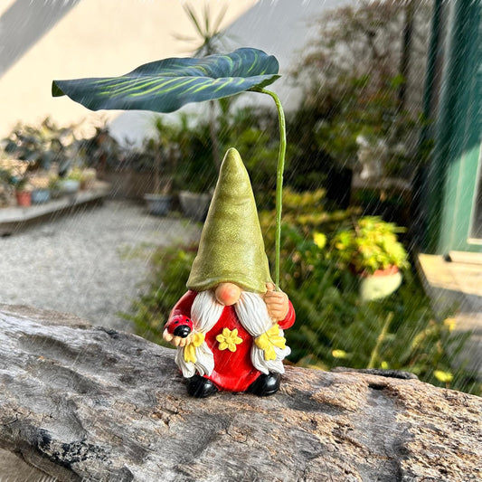 Garden Female Gnome Statue Decoration with Leaf Umbrella, 6.5” Figurine Ornament for Indoor Outdoor Home Patio Yard Lawn, for Gnome Lovers & Garden Enthusiasts，Mom，Women