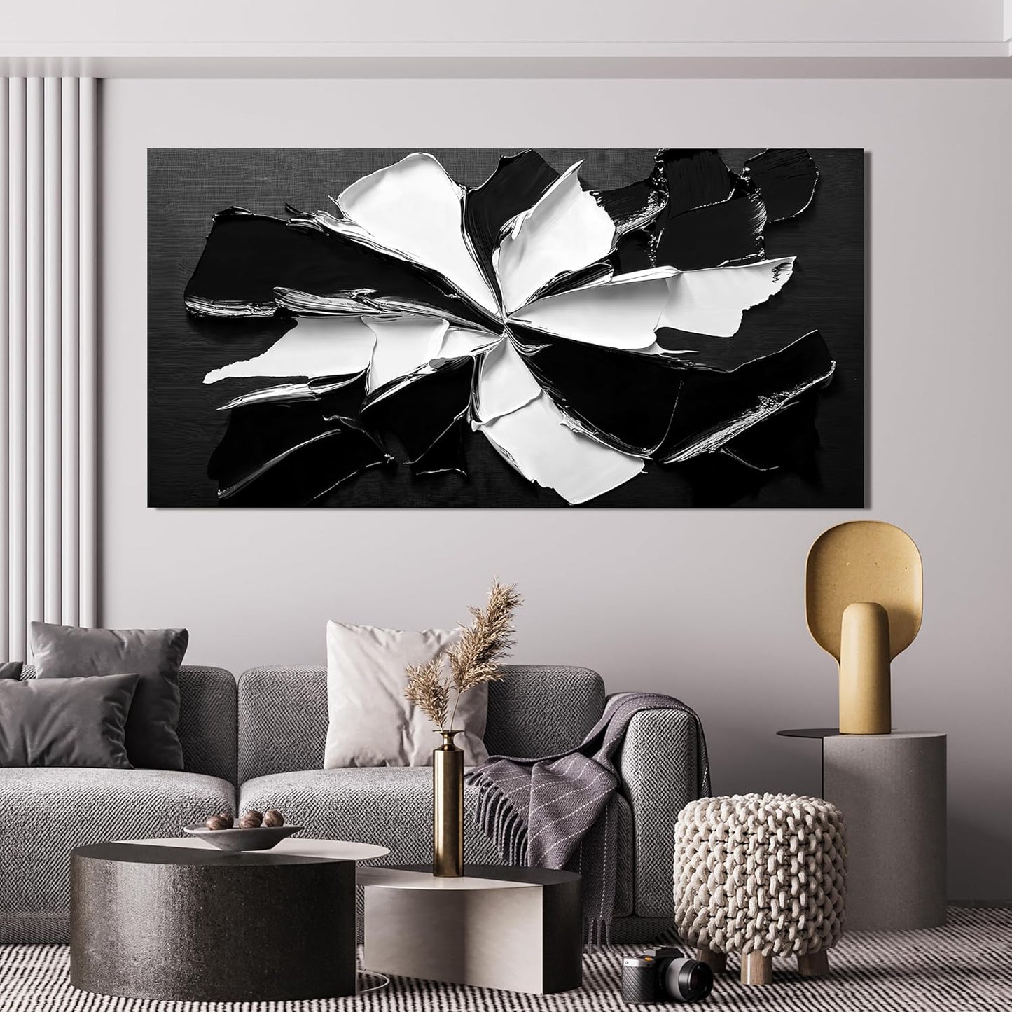 Abstract Wall Art Decoration Modern Large Wall Art for Living Room Abstract Canvas Art Wall Decor Minimalist Black and White Wall Art Prints Flowers Artwork for Walls Bedroom Office Decor 24"X48"