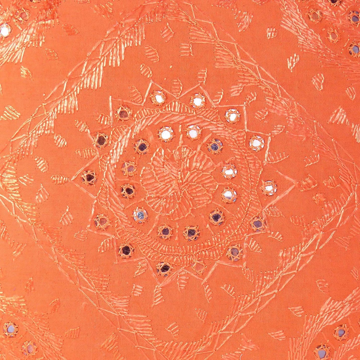 Eyes of India Embroidered Decorative Boho Throw Pillow Cover with Mirrors, Handmade Bohemian Accent Cushion Case for Sofa Couch Bedroom Living Room (Orange, 24" x 24")