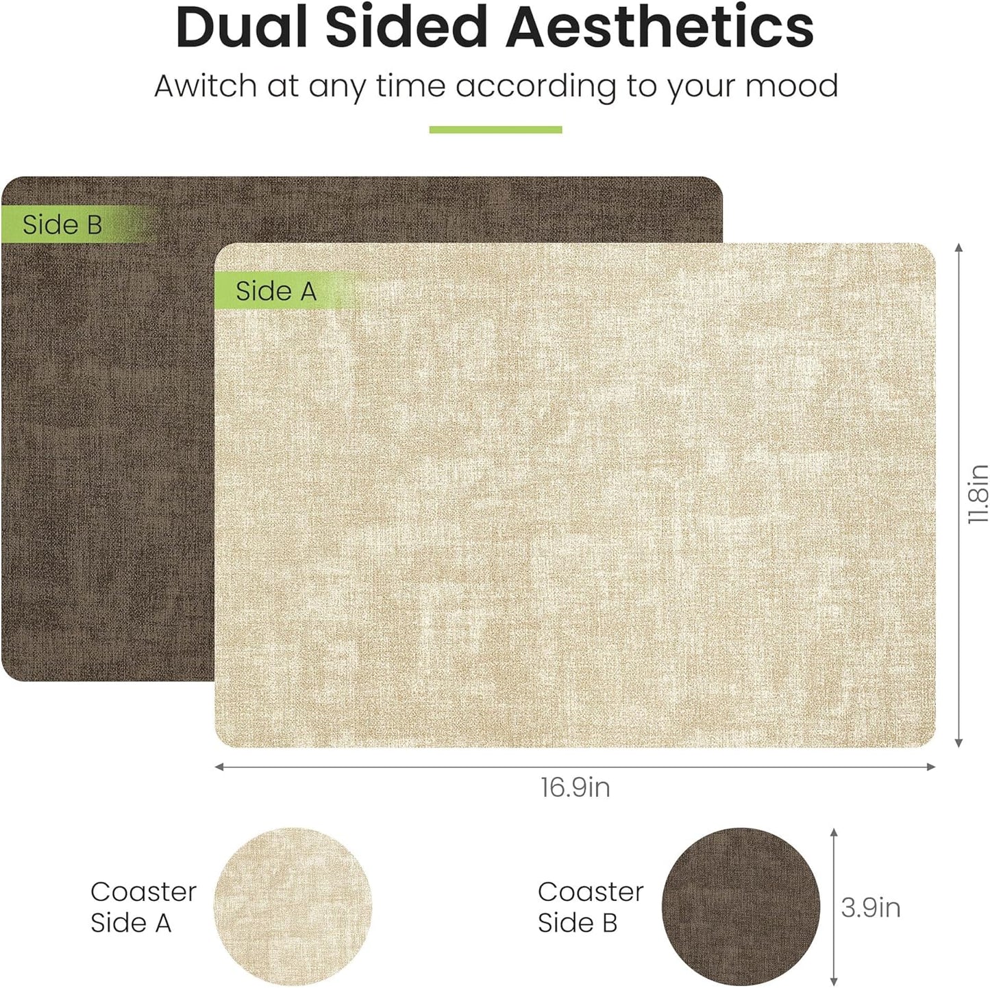 Faux Leather Dual Sided Placemats Set of 4, Square Non-Slip Heat Resistant Placemats with Coaster, Reversible wipeable Waterproof Table Mats for Kitchen, Dining, Outdoor (4, Beige Dark Coffee)