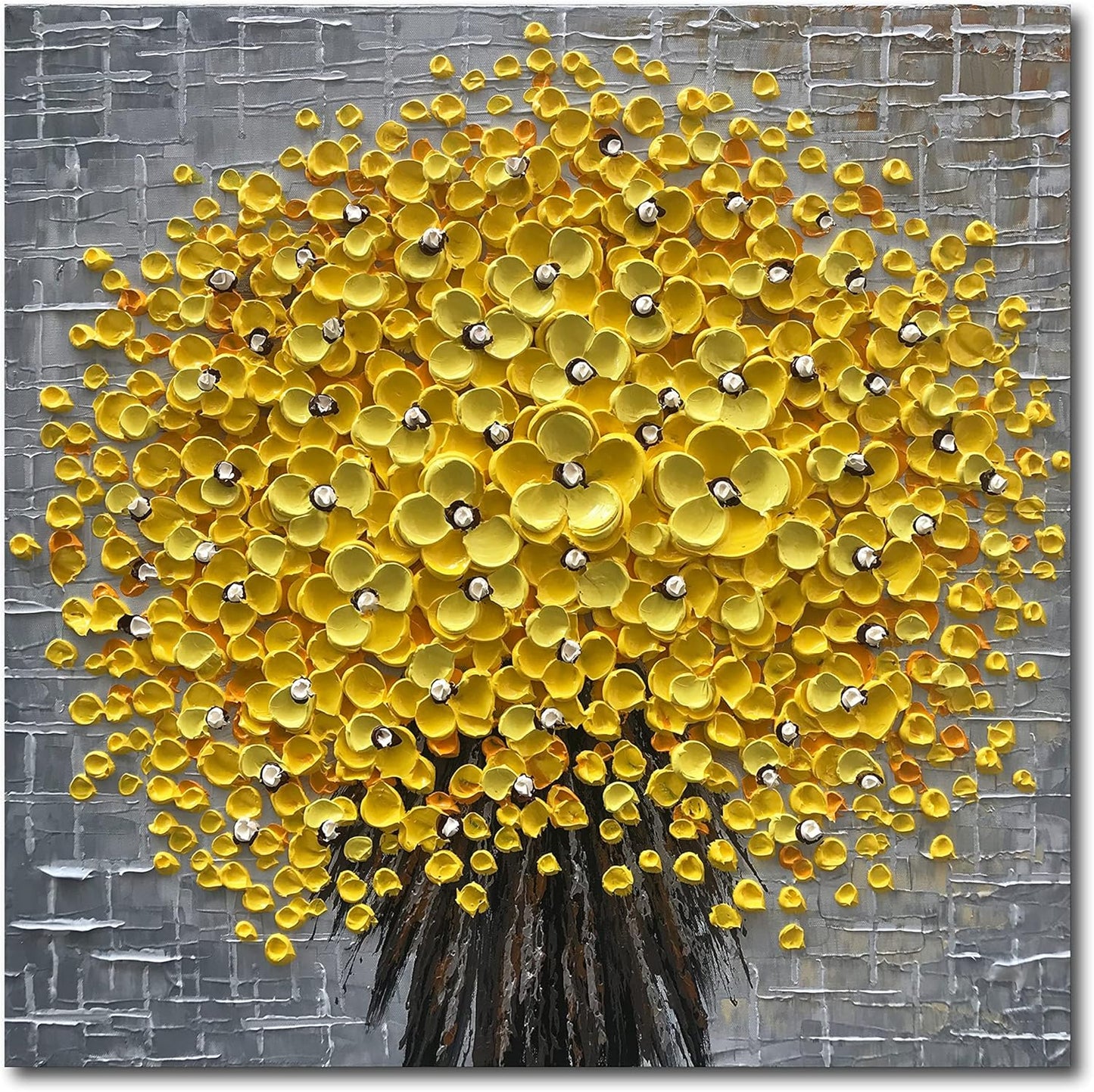 Epicler 24x24 Inch Hand-Painted 3D Yellow Flower Art Oil Painting, Modern Flower Canvas Wall Painting, Contemporary Abstract Canvas Oil Painting Home Wall Decoration
