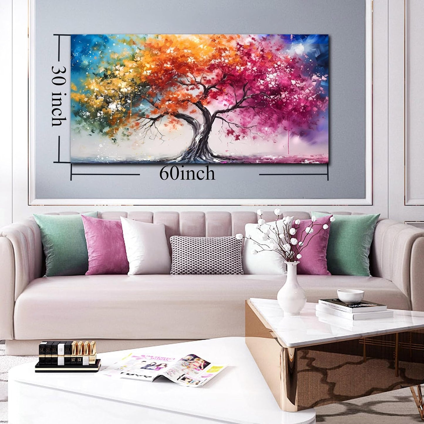 Alsingbago Colorful Tree Canvas Wall Art for Living Room Bedroom Home Office Orange and Pink Tree Picture Modern Artwork Ready to Hang Size 30x60