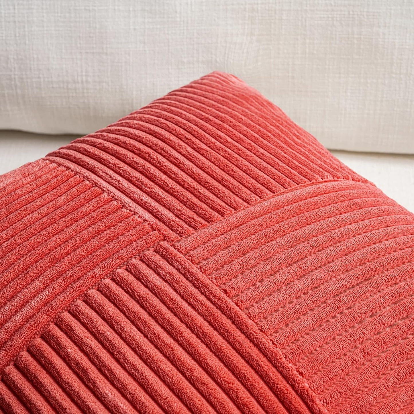 Fancy Homi 2 Packs Red Long Lumbar Decorative Throw Pillow Covers 16x24 Inch for Couch Bed Sofa, Holiday Christmas Home Decor Gift, Soft Striped Corduroy Rectangle Accent Cushion Case 40x60 cm