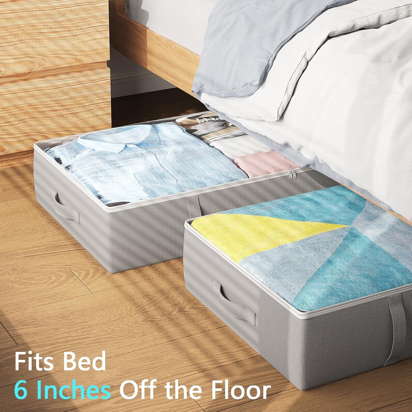 2-Pack Under Bed Storage Containers, 6 Inches Tall Underbed Clothes Storage Organizer Bin with Sturdy Sidewalls/Bottom, Underbed Storage Bins 2 Storage Thin Bins
