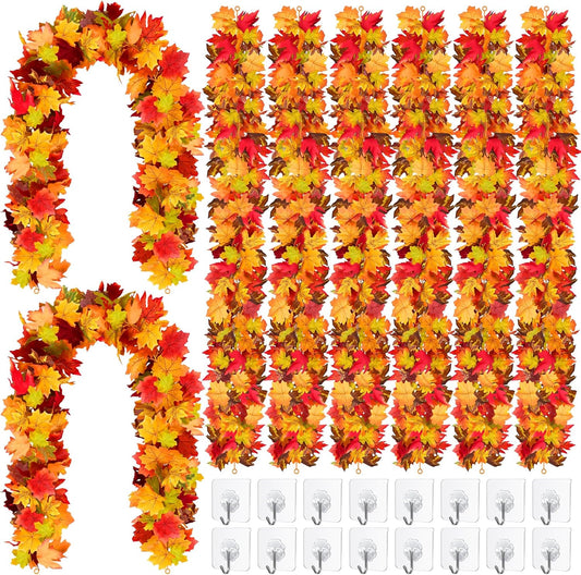 Fovths 8 Pack Maple Leaves Garland 5.8ft/Pc Artificial Fall Decorations Colorful Autumn Hanging Vine for Thanksgiving Halloween Fireplace Indoor Outdoor Decor