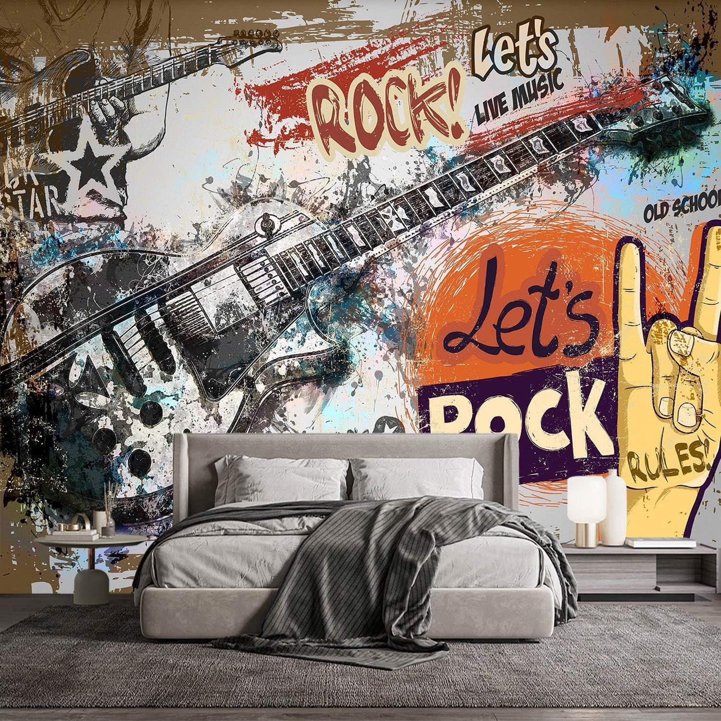-Vintage Graffiti Hand-Painted Wall Bedroom Mural XT17 M 140" x 91"
