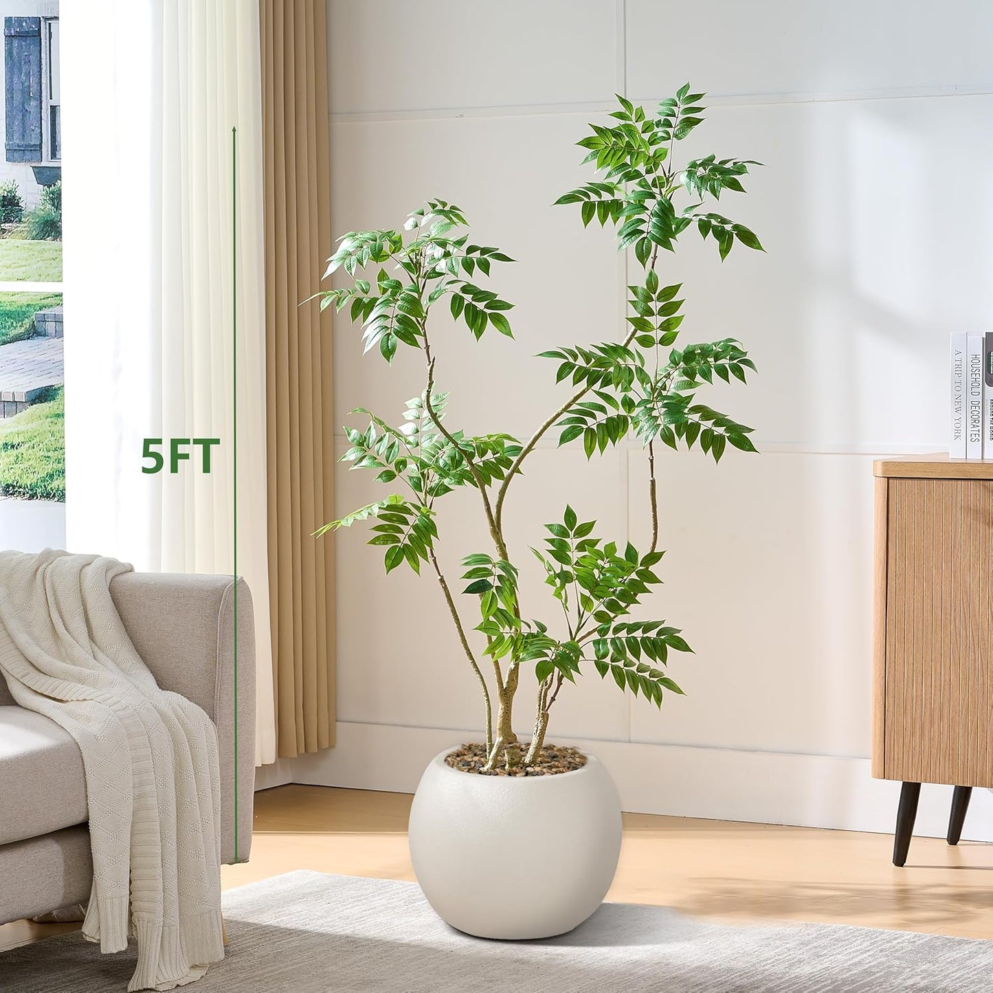 Artificial Mahonia Fortunei Tree 5FT,Tall Fake Plant Artificial Sumac Tree, Faux Plants Indoor Fake Plants Decor with Pots for Home Office Bathroom Bedroom Living Room Decorations Housewarming