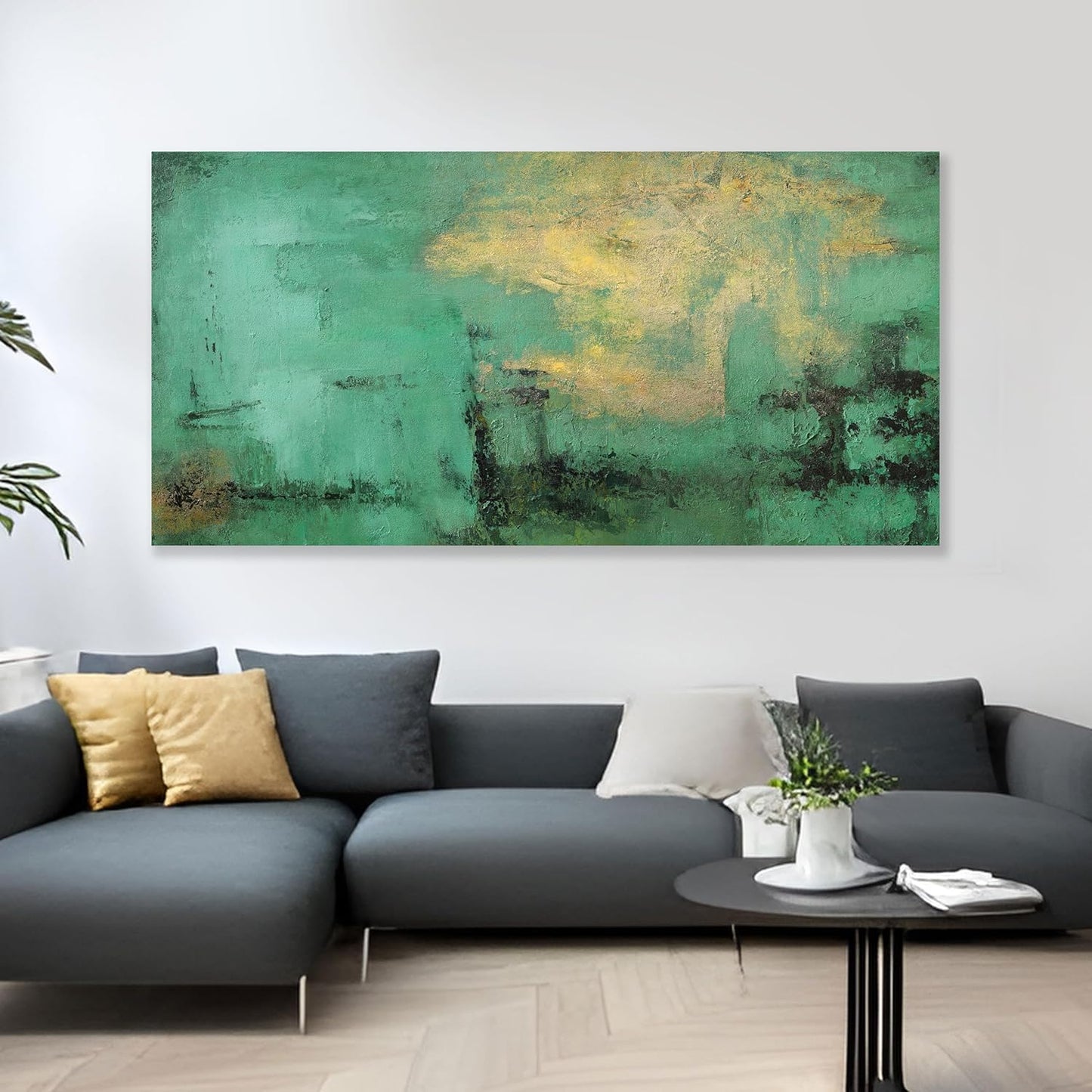 Glvzygy Abstract Wall Art Green and Gold Vintage Abstract Canvas Wall Decor Artwork Paintings Suitable for Living Room Bedroom Office Home Wall Decor 20"x40"