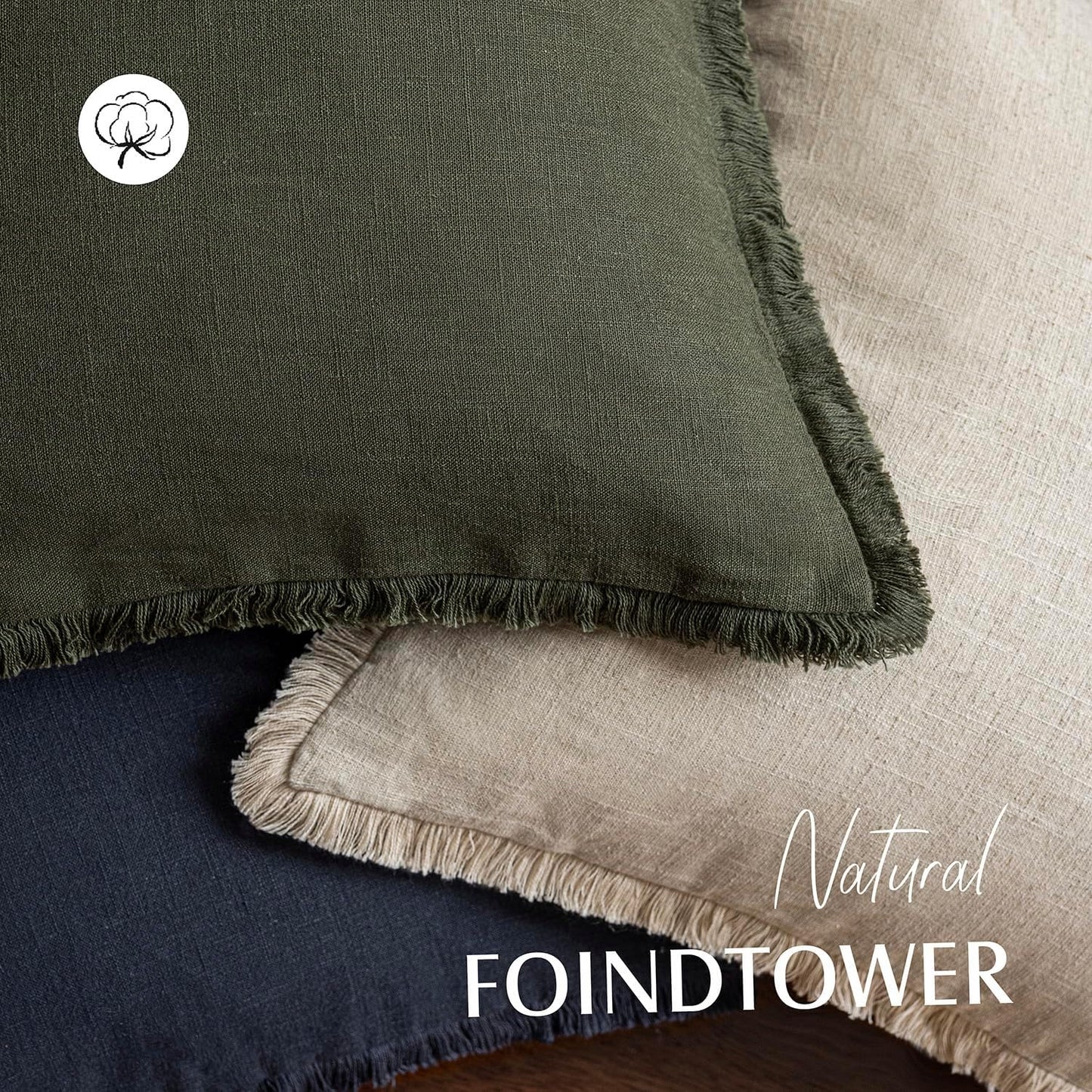 Foindtower Set of 2 Decorative Linen Fringe Throw Pillow Covers Farmhouse Cushion Cover with Tassels Accent Pillowcase for Couch Bed Sofa Living Room Home Bedroom Decor,12×24 Inch,Dark Olive Green