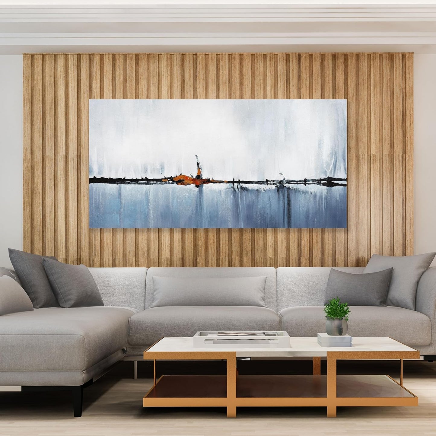 Abstract Wall Decor Modern Abstract Wall Art Blue and White Pictures Canvas Art Wall Decor Framed Artwork for Living Room Bedroom Dining Room Home Office Decor 24"x48"