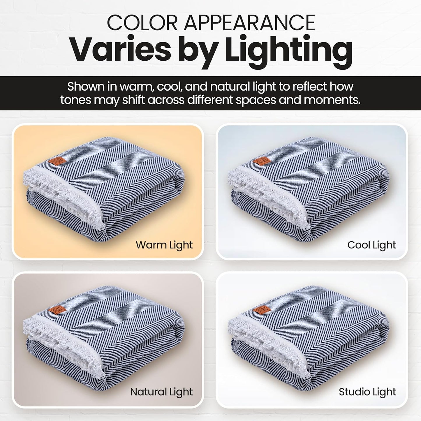 Gold Case Throw Blanket for Bed – 100% Recycled Turkish Cotton Bed Blanket – Decorative Throw Cotton Blankets for Living Room & Bedroom – Elegant Navy Blue Woven Queen Blankets – 90x90