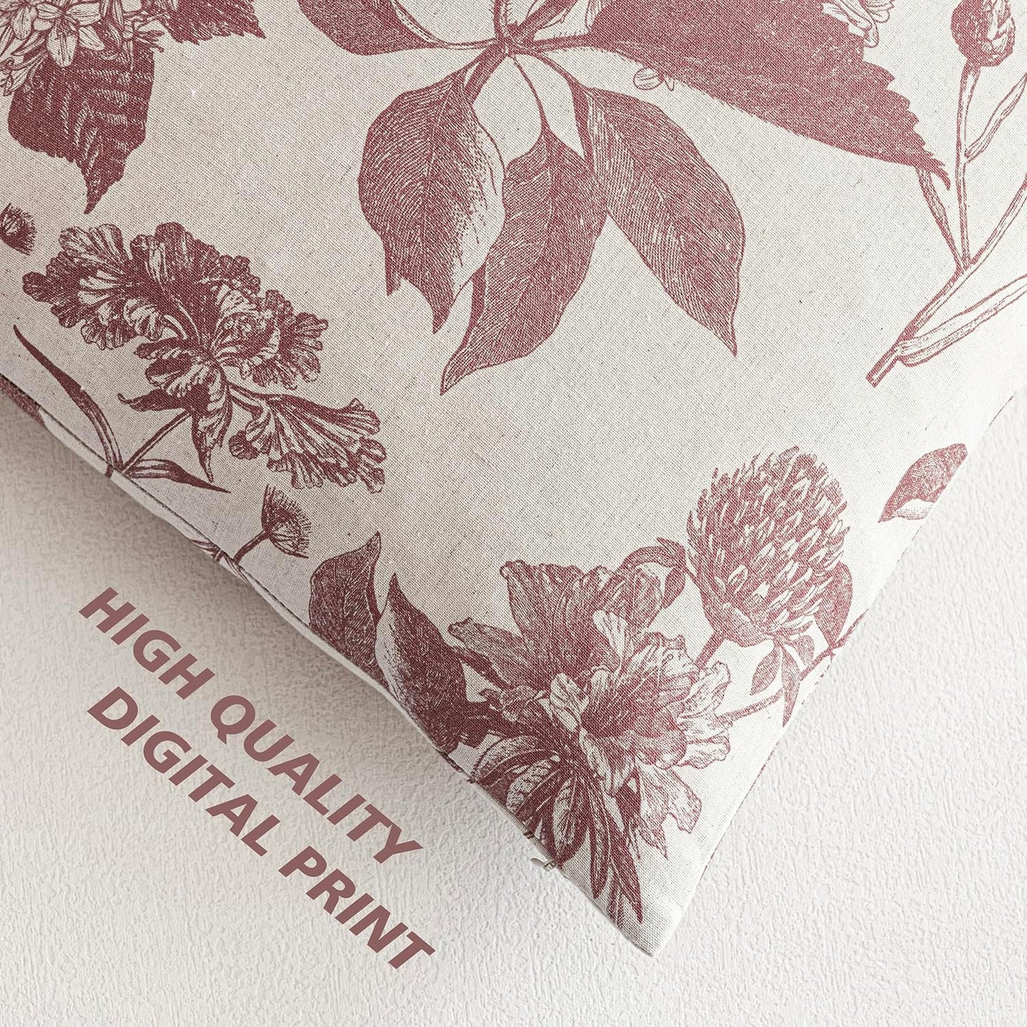 Foindtower Set of 2 Linen Floral Throw Pillow Covers Vintage Accent Print Decorative Cushion Covers Farmhouse Boho Home Decor for Sofa Chair Couch Bedroom Living Room Outdoor,18×18 Inch,Dark Pink