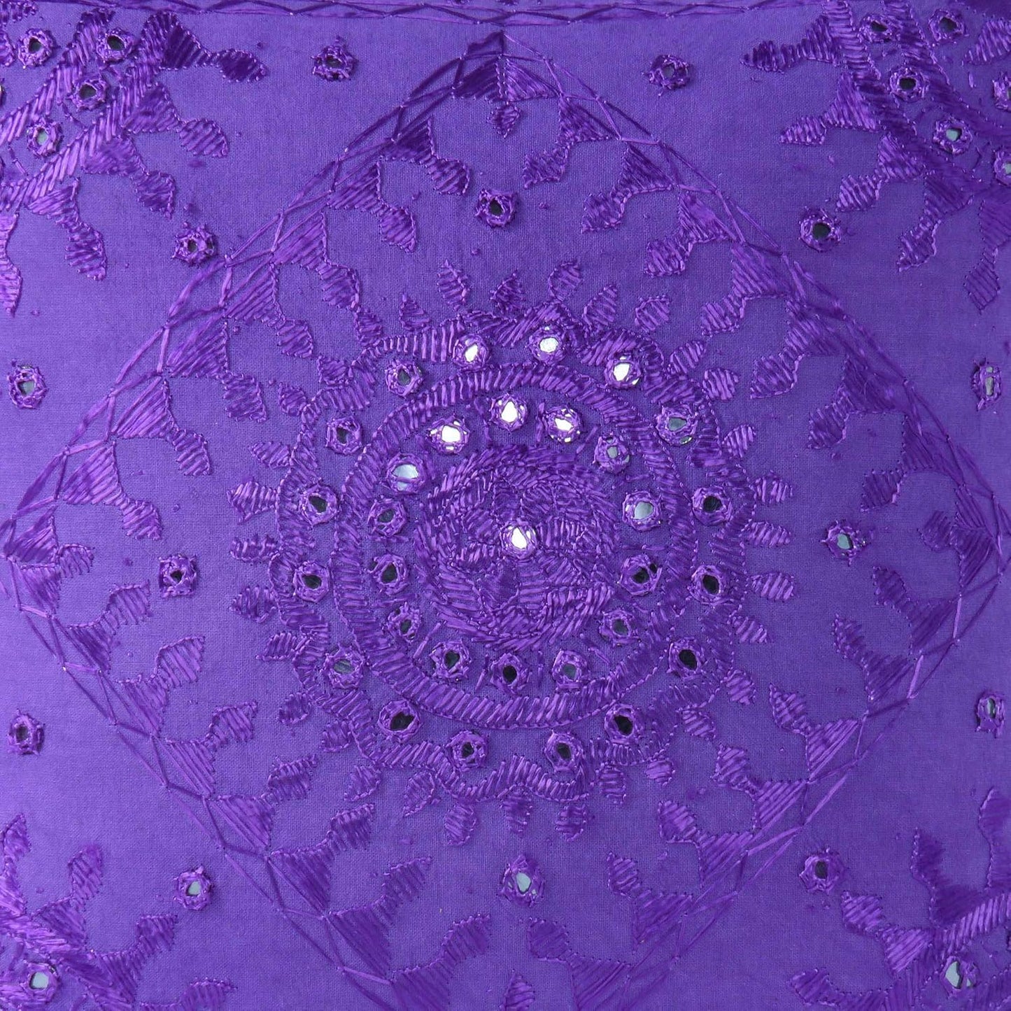 Eyes of India Embroidered Decorative Boho Throw Pillow Cover with Mirrors, Handmade Bohemian Accent Cushion Case for Sofa Couch Bedroom Living Room (Purple, 24" x 24")