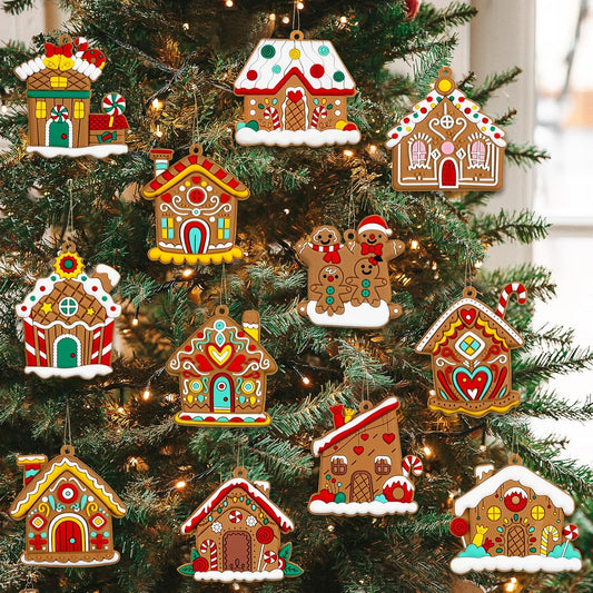 Gingerbread House Ornaments Christmas Tree Decoration - 36pcs Gingerbread House Christmas Decorations Hanging Ornaments for Holiday Xmas Tree Home Decor