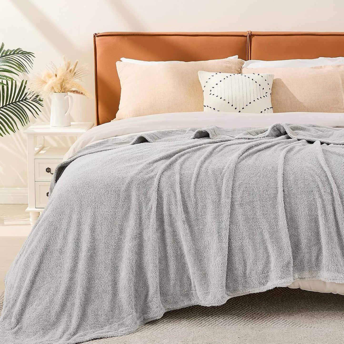 EMME Muslin and Fleece Queen Blanket Reversible - 80"*90" Grey Soft Warm Throw Blankets for Couch Bed Picnic Travel Bed