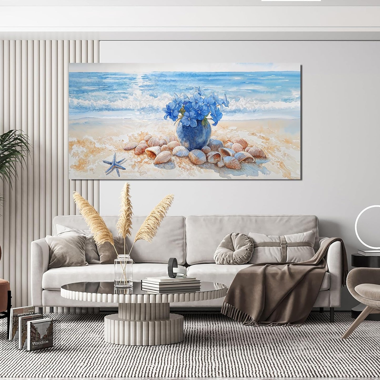 AIXMGSJS Canvas Wall Art Decor Modern Landscape Art Wall For Living Room Coastal Wall Art Blue Floral Wall Decor Modern Canvas Wall Art Large Artwork for Walls For Home Kitchen Office Decor 24" X 48"