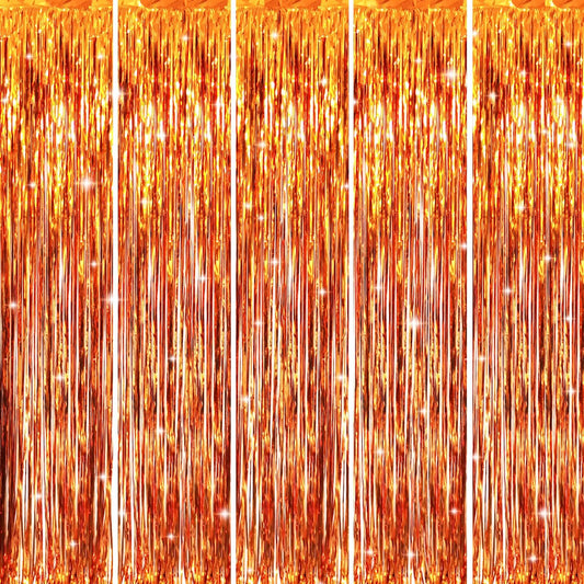 GOER 3.2 ft x 9.8 ft Metallic Tinsel Foil Fringe Curtains Party Photo Backdrop Party Streamers for Birthday,Graduation,New Year Eve Decorations Wedding Decor (5 Packs,Orange)
