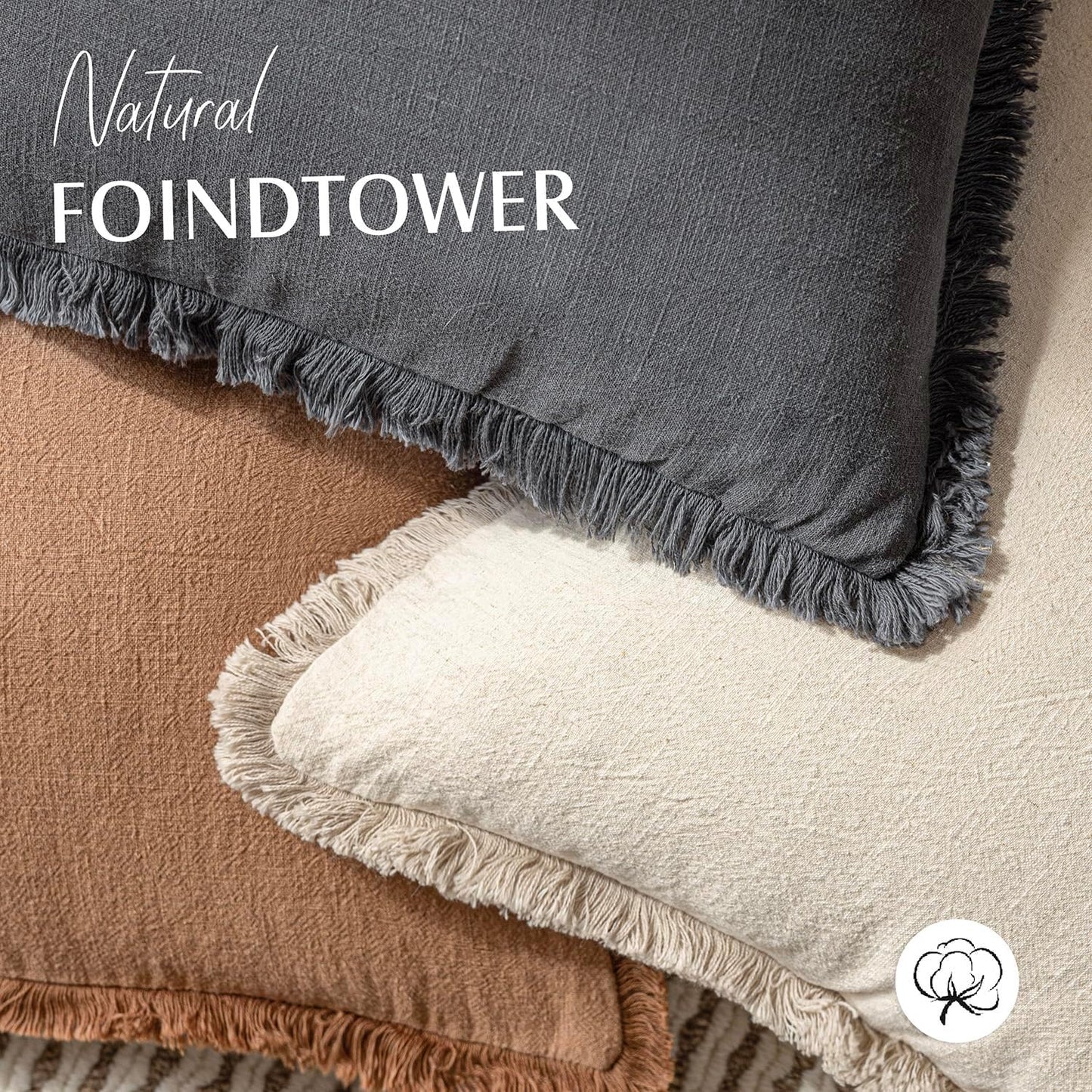 Foindtower Set of 2 Decorative Linen Fringe Throw Pillow Covers Cozy Boho Farmhouse Cushion Cover with Tassels Soft Accent Pillowcase for Couch Sofa Bed Living Room Home Decor, 16×16 Inch, Gray