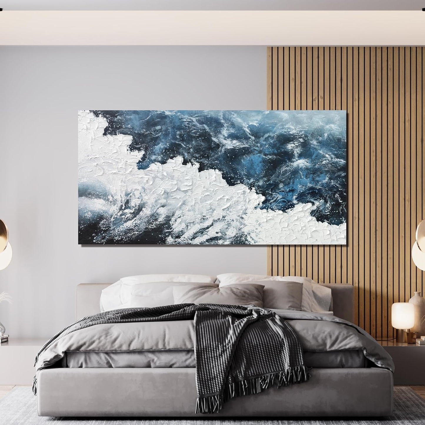 Abstract Wall Art Decor Abstract Canvas Wall Pictures for Living Room Large Blue White Wall Art Prints Beach Wave Artwork for Walls Coastal Modern Wall Art Decorations Home Office Wall Art Decor 24" X 48"