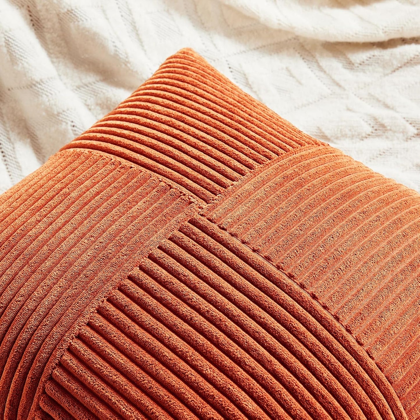 Fancy Homi Set of 2 Burnt Orange Lumbar Decorative Throw Pillow Covers 12x20 Inch for Living Room Couch Bed, Boho Farmhouse Fall Home Decor, Soft Corduroy Corss Patchwork Cushion Case 30x50 cm