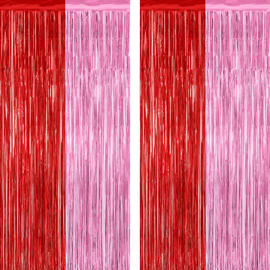 2 Pack Backdrop Curtains, 3.28 Feet x 7.05 Feet Red Pink Backdrop, Metallic Fringe Curtains Tinsel Backdrop Party Streamer, Babie Backdrop Happy Birthday Party Supplies Decorations
